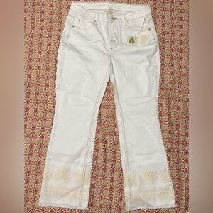 Spartina 449 Women's White Jeans with Gold Embroidery